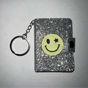 Silver Glitter Smiley Face Mini Notebook Journal Keychain